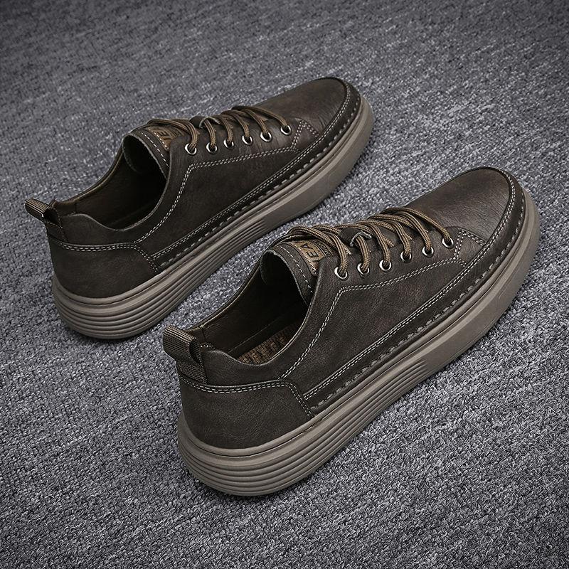 Men's Shoes Spring 2025 New Casual Versatile Low-top Board Shoes Leather Surface Waterproof and Non-slip Sports Work Trendy Shoes
