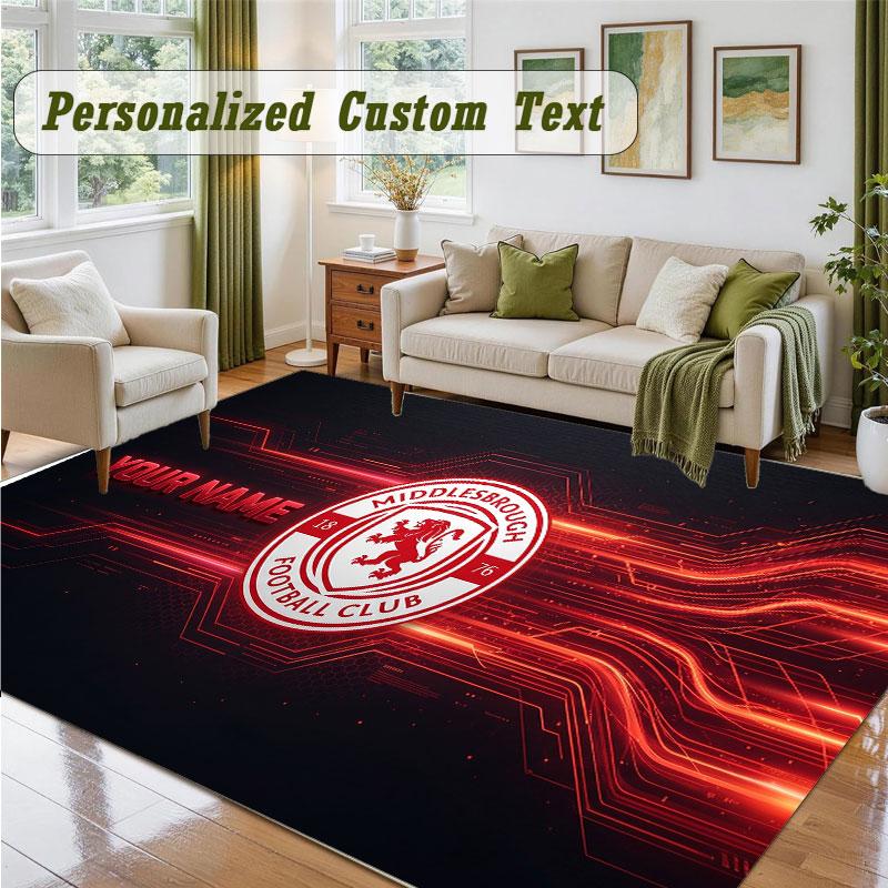 Crystal Velvet Square Rug Custom NameMiddlesbrough FC Pattern Non Slip Home Floor Decor Rug