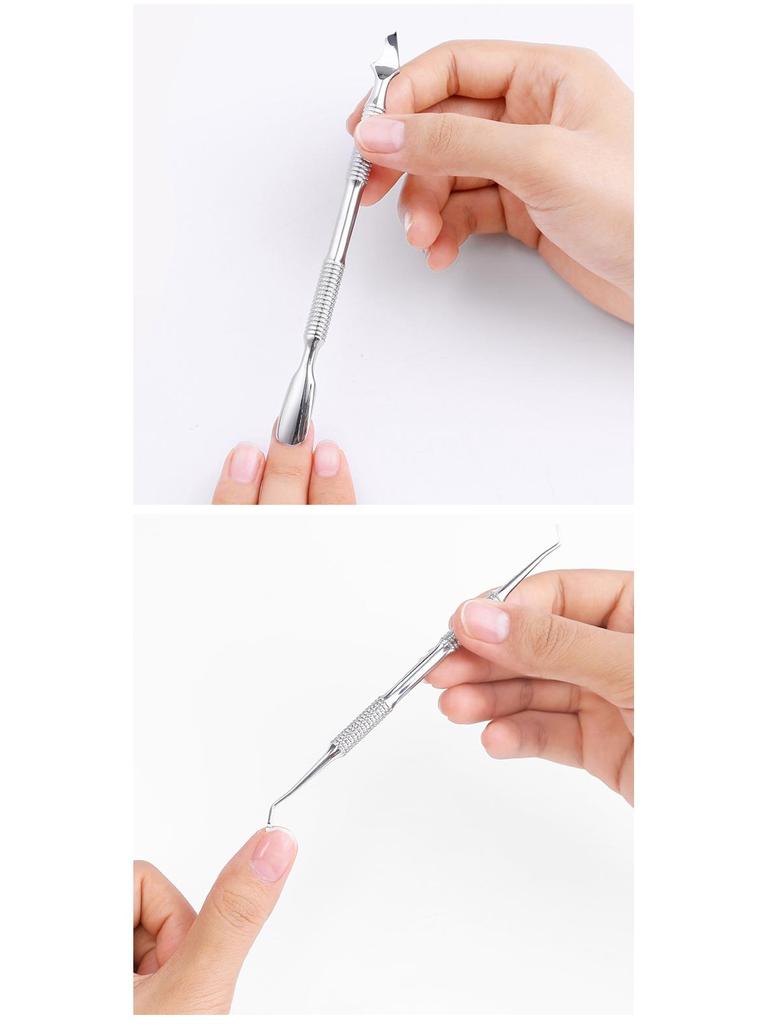European-American Russian-Style Nail Technician Dual-End Cuticle Pusher and Groove Cleaner - Silver