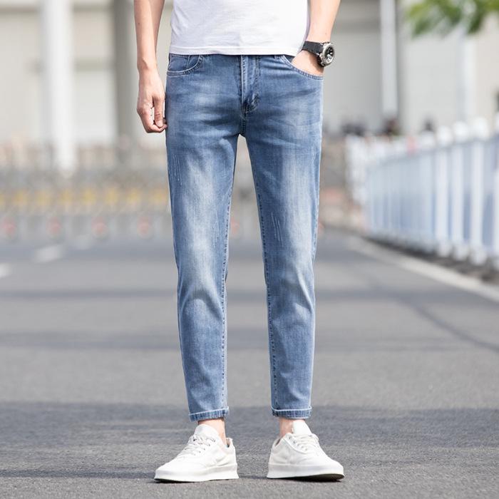 

Men s Elastic Nine-Point Jeans - 2024 Spring/Summer Casual Straight Leg Trousers 36 синій
