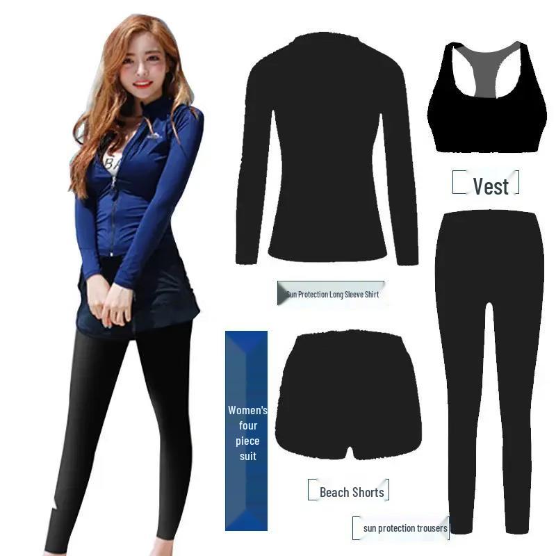 SBART Women s Long Sleeve Rash Guard Wetsuit 4-Piece Set M