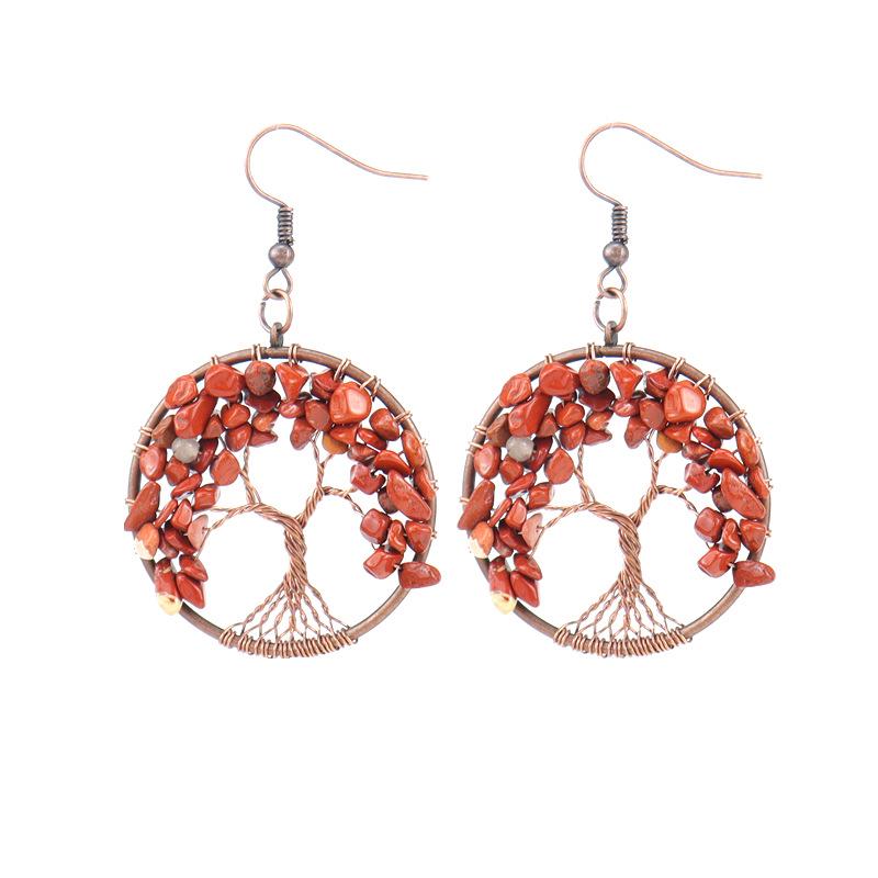 Handmade Vintage Wire-Wrapped Natural Stone Crystal Tree of Life Earrings E19