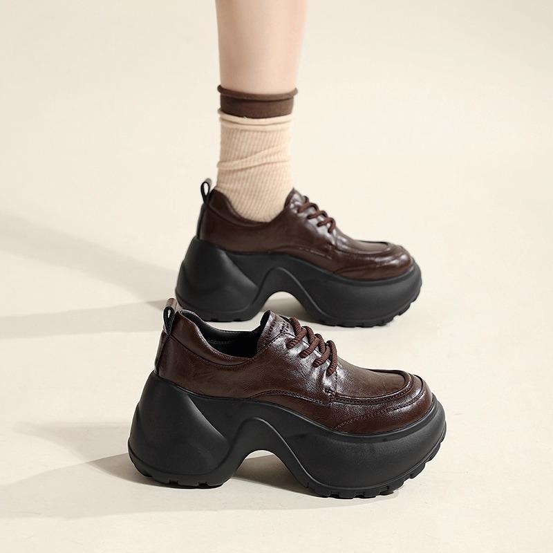 Sponge Cake Platform Women's New Summer Small Man Height Increase Black British Commuter Small Leather Shoes
