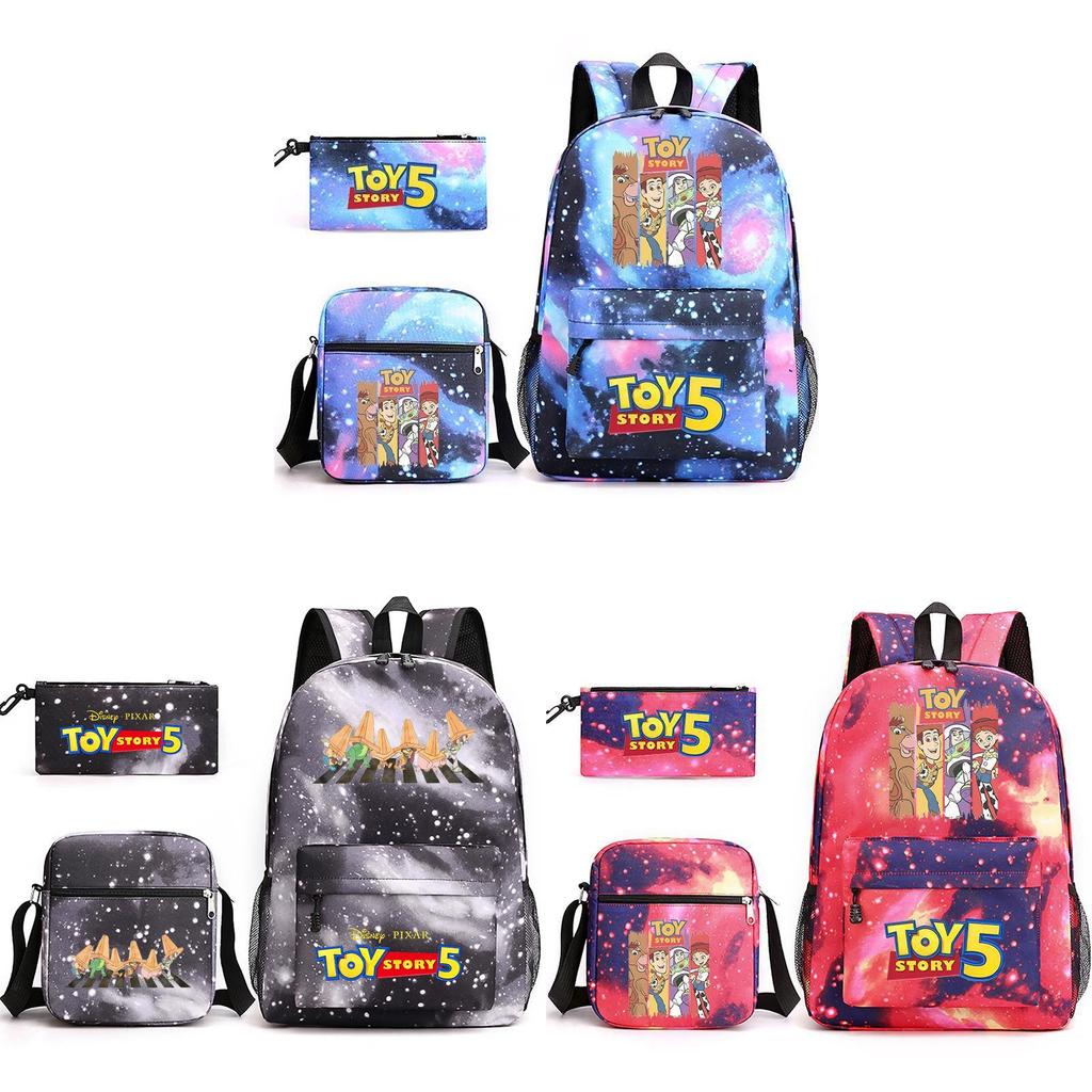 Toy Story Cartoon Print Oxford Canvas Backpack With Zipper Closure For Casual Travel Teens