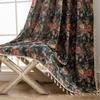 French Curtains Vintage Thick Semi Sheer Green Monet Oil Painting Style Window Drapes Home Decor