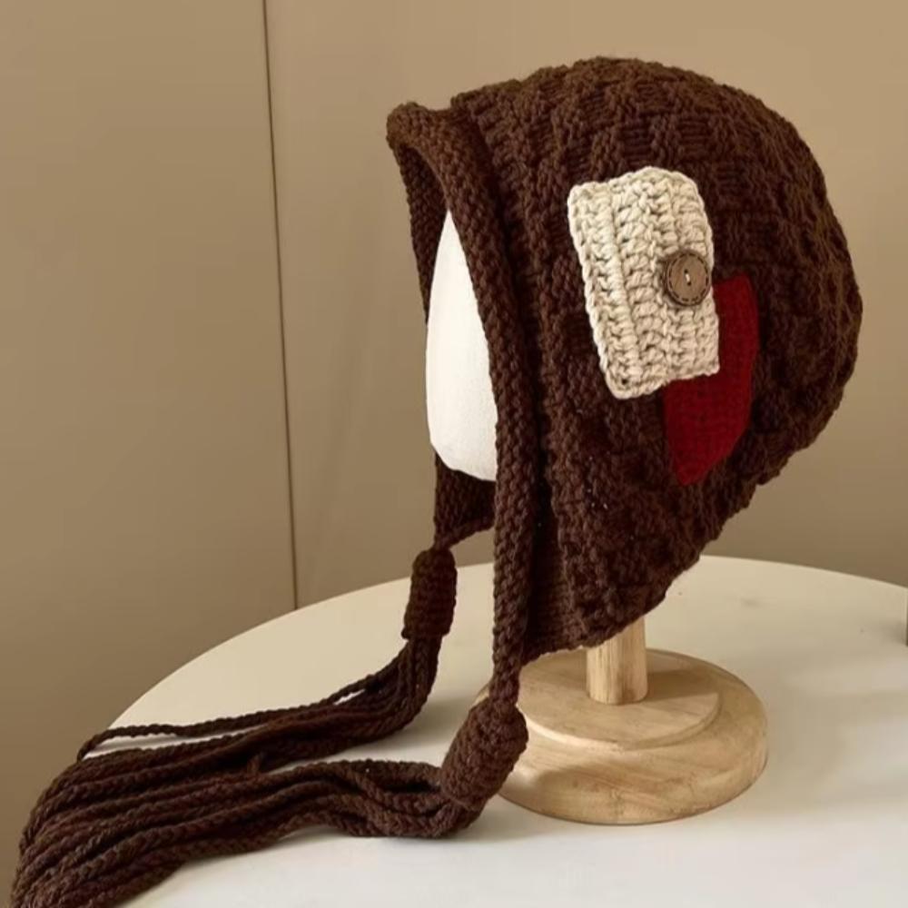 Keep Warm Knitted Hat with Long Tassels Harajuku Designed Ear Protection Hat  Daily