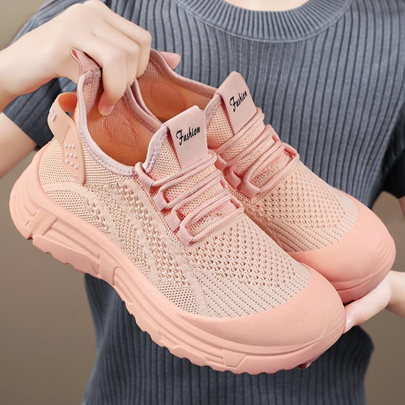 Women's Shoes Autumn Breathable Sports Shoes Fly-woven Mesh Running Shoes Lace-up Lightweight Single Shoes Soft Sole Comfortable Casual Shoes