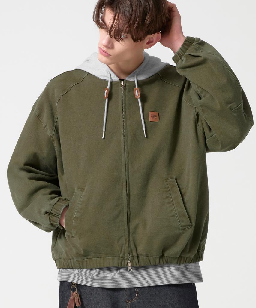 Trillion 2Way Vintage Washed Cotton Zip-Up Hoodie_Khaki