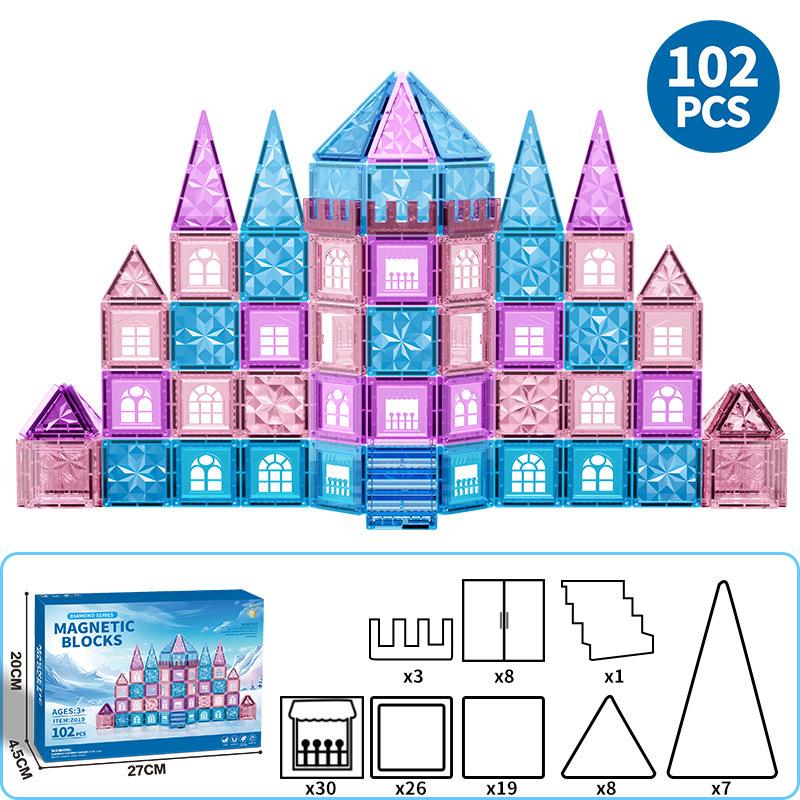 102pcs Princess Castle Magnetic Tiles Building Blocks 3D Diamond Block Educational Toys Birthday Gifts