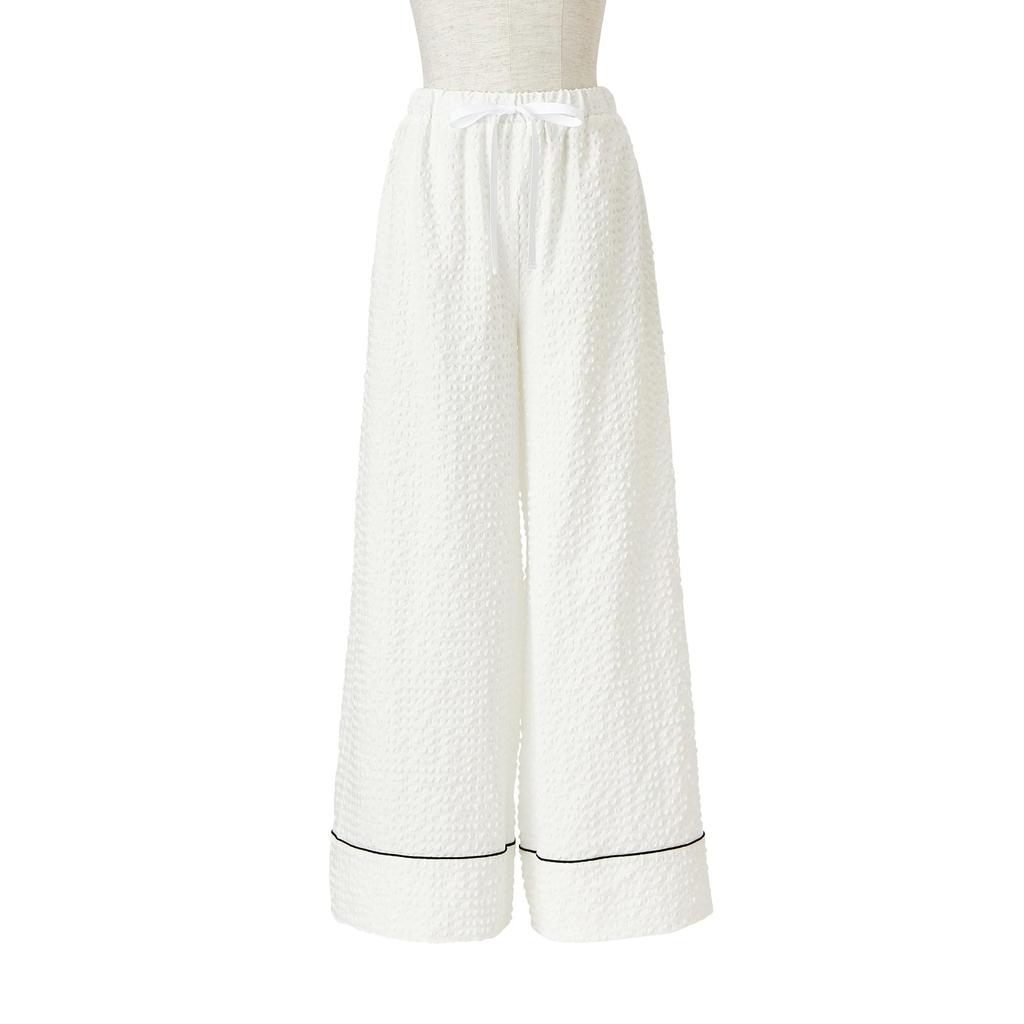 Francfranc Logo Embroidered Check Jacquard 2025 Top and Bottom Set Pajamas, White, Model, Loungewear/Relaxation Wear,