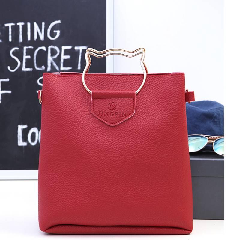 Korean Creative European And American Simple Cat Iron Handbag Three-piece Set Soft Pu Material