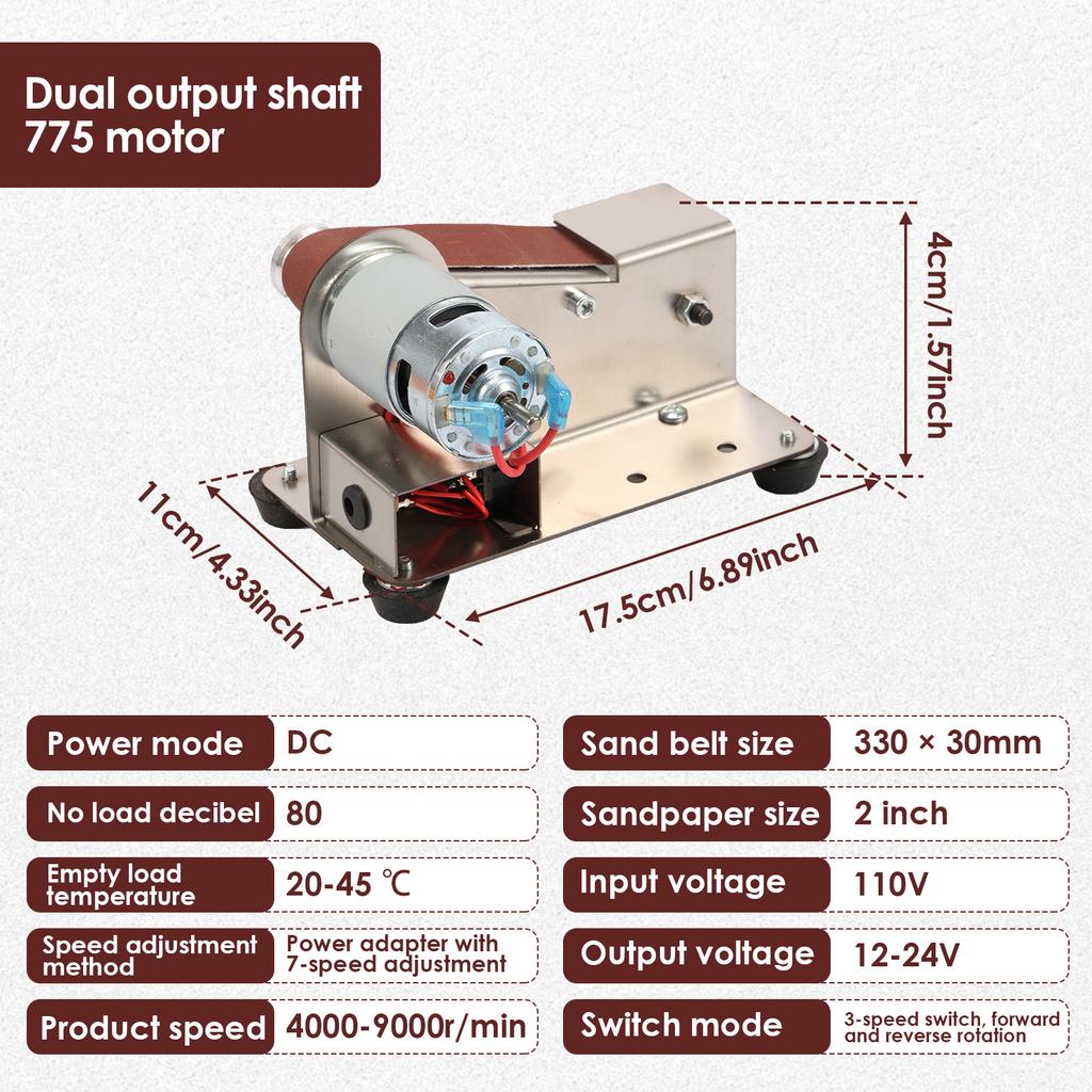 Mini Belt Sander US 15 Degree Stainless Steel Electric Belt Grinder 7 Adjustable Speed Electric Polishing Sanding Machine