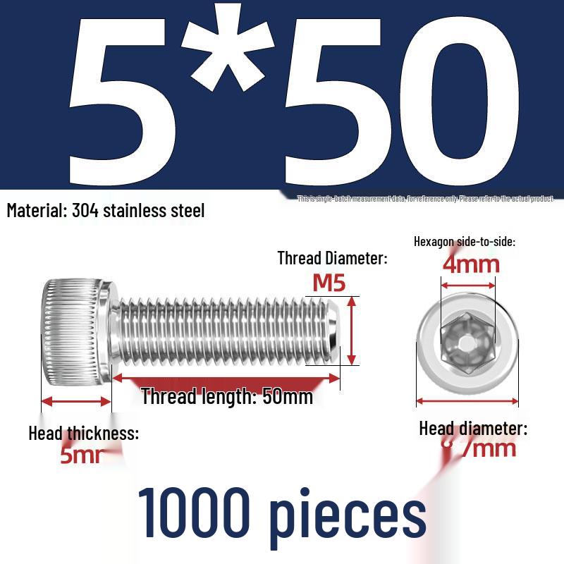 304 Stainless Steel Hex Socket Head Cap Screws, M2-M10, Extended Length