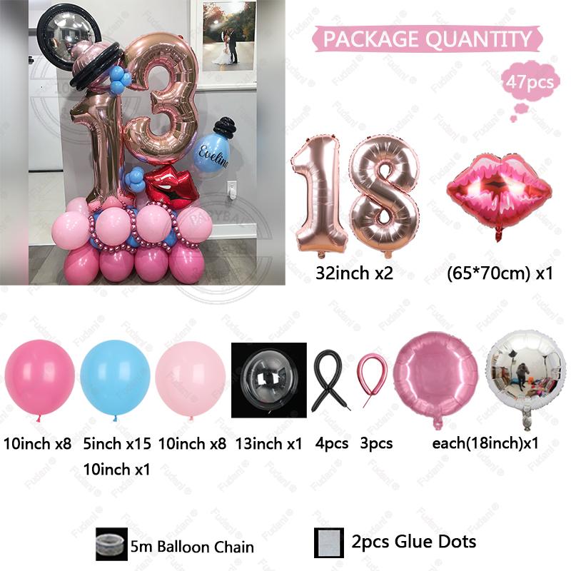 Hot Pink Rose Gold Balloon with 32inch Number Red Lipstick Foil Balloon for Valentine's Day Girl Wedding Birthday Decoration