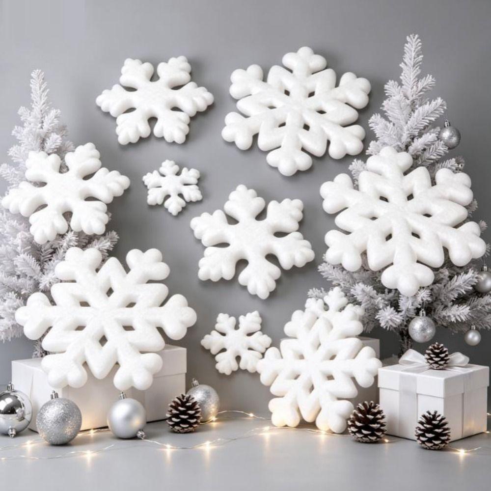 5/10pcs/Pack Foam White Snowflakes 8/20cm Window Decorations  For Christmas Party Decor
