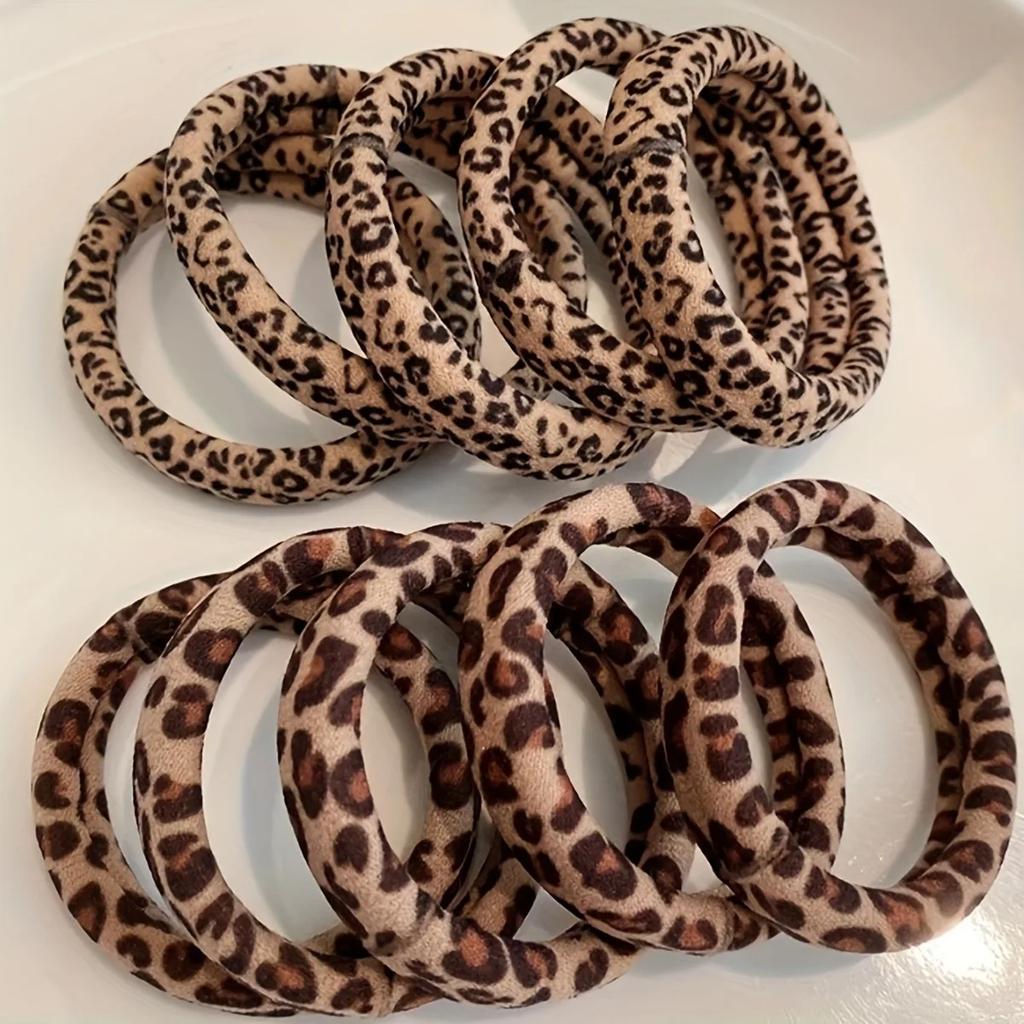 10 Women's Fashionable High-Stretch Leopard-Print Hair Ties: Retro Style for Ponytails and Buns—Versatile, Everyday