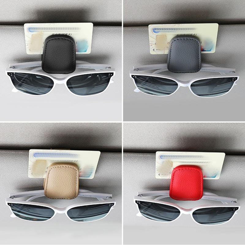 Leather Car Glasses Clip Visor Sunglasses Holder Car Accessories Ticket Card Holder
