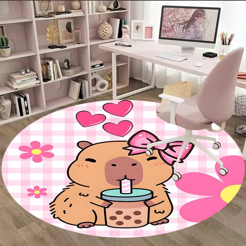 1pc Capybara Carpet, Round Rug, Comfortable, Suitable for Entryways, Living Rooms, Office, And Bedrooms, Christmas Decoration