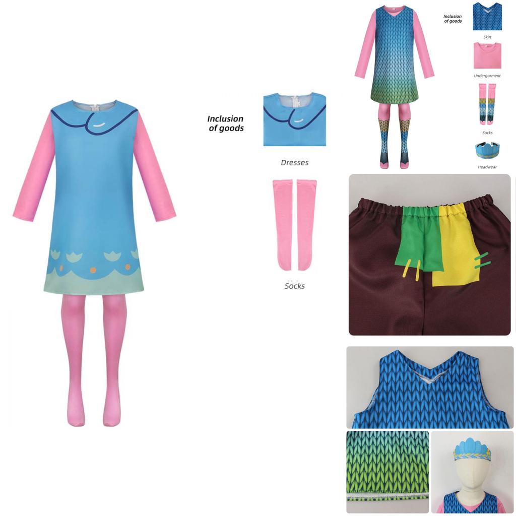 Cute Fantasy Trolls Cosplay Costume Poppy Dress Anime Halloween Stage Outfit
