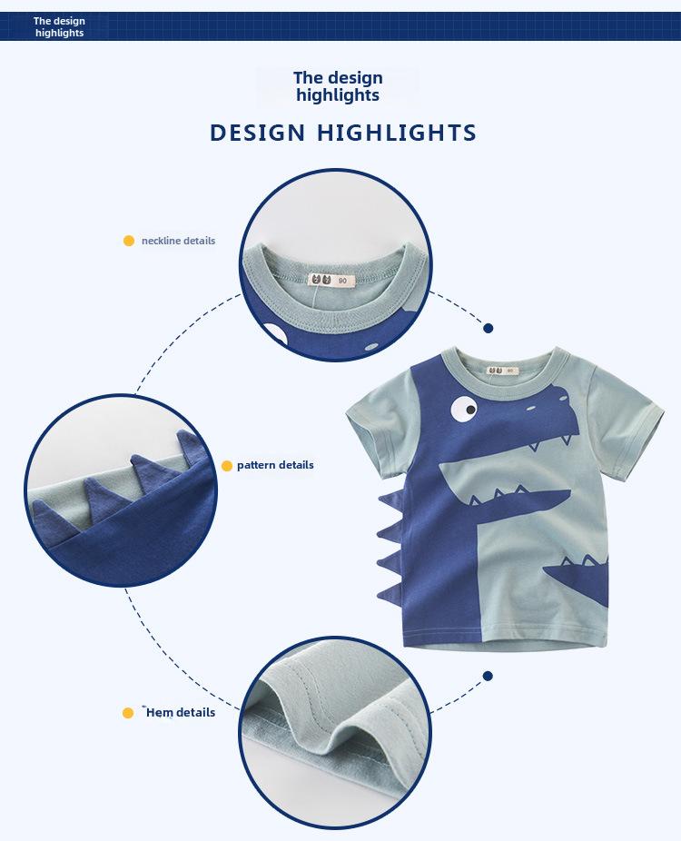 27kids Korean Dinosaur T-Shirt for Boys - Summer Short-Sleeve Children's Clothing