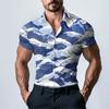 Pánská módní tištěná saténová košile s krátkým rukávem