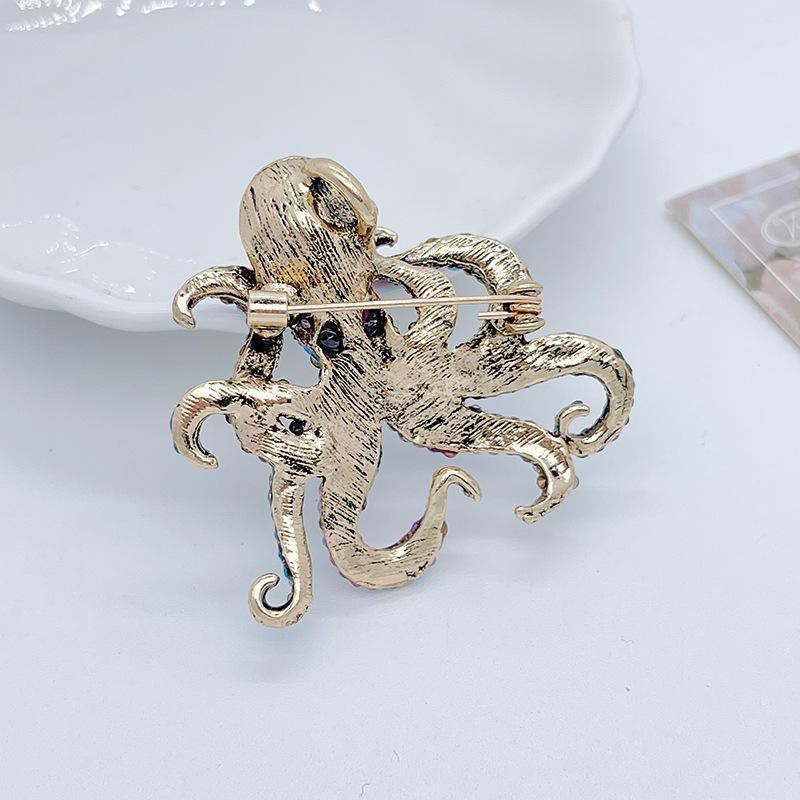 European-American Octopus Brooch: Unique, Colorful Rhinestone Design, Unisex High-End Alloy Ocean Animal Accessory