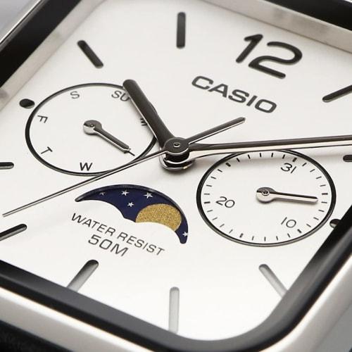 Casio CASIO Standard Moon Phase Analog Men's Watch MTP-M305L-7AV Black Leather Band Silver Overseas Model