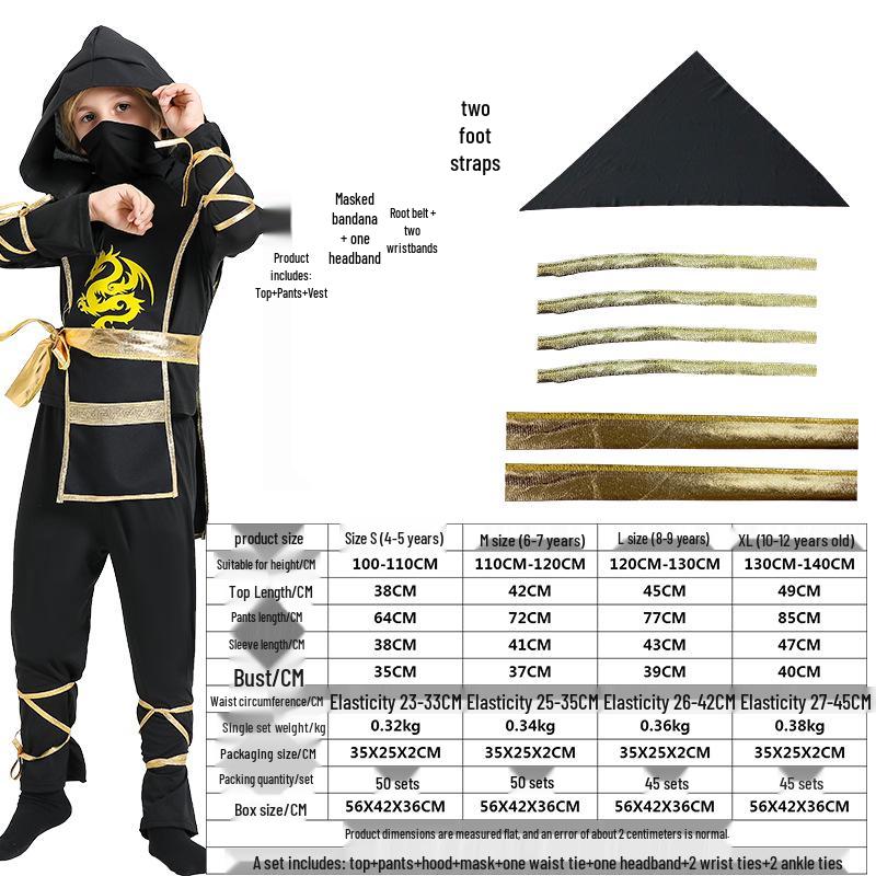 European-American Cross-Border Naruto Samurai Cosplay Costume for Kids - Halloween Performance Attire M золотой