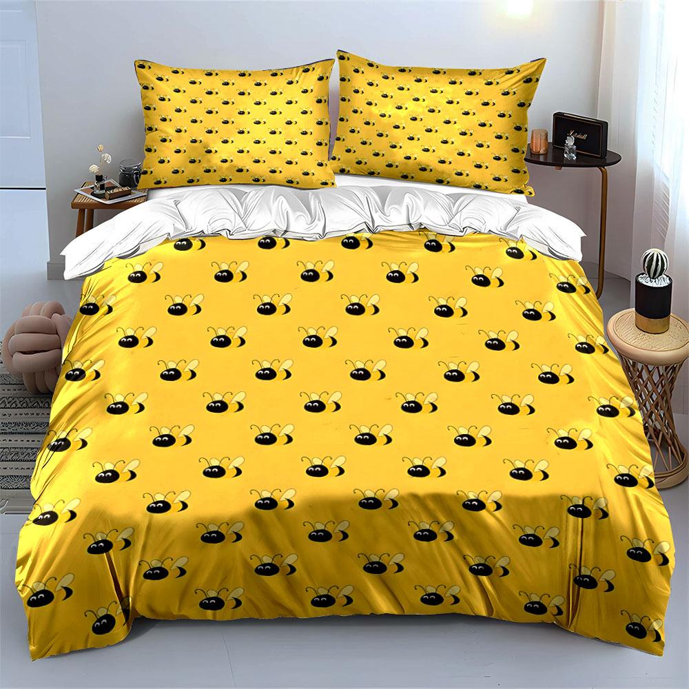 Bee-Themed Three-Piece Set Decoration Soft Comfortable Duvet Cover Bedding Set Included 1*Duvet Cover & 2*Pillowcases, Gift