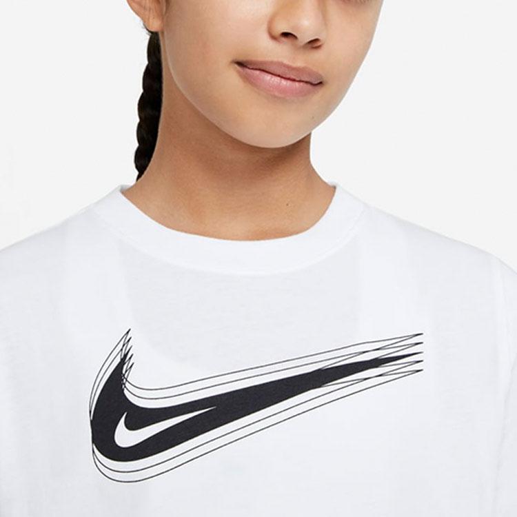 Nike Logo Print Round Neck Short Sleeve T-Shirt Kids Tops White DC7797-100