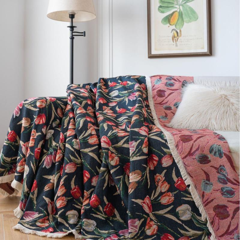 Amerikanischer Stil Jacquard Rutschfeste Sofa Handtuchdecke Doppelseitiger Jacquard Baumwollgaze Vier Jahreszeiten Universal Retro Sofa Handtuch