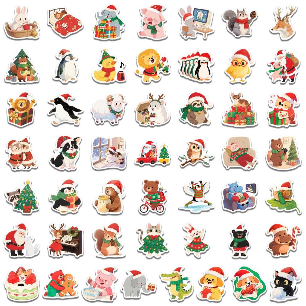 50 Christmas Journal Stickers: Santa, Tree, Reindeer, Cute Designs for Notebook & Suitcase