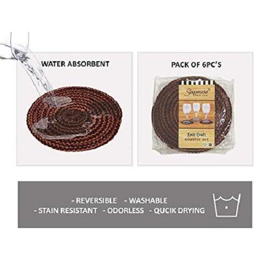 Polypropylene Round Coaster Set (6 PCS Set) Machine Washable Absorbent Size: 5 inch Diameter