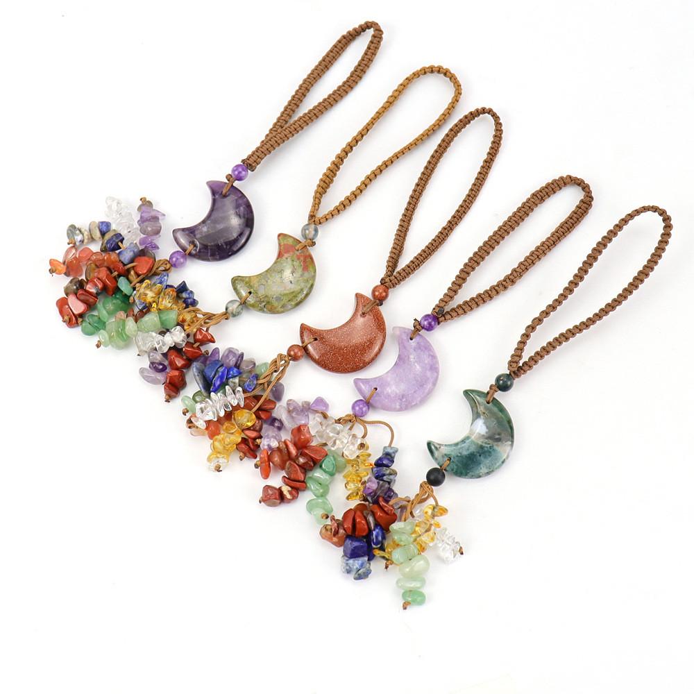 Crystal Moonstone Car Pendant Handmade Beaded Tassel Gift For Car Interior Decor