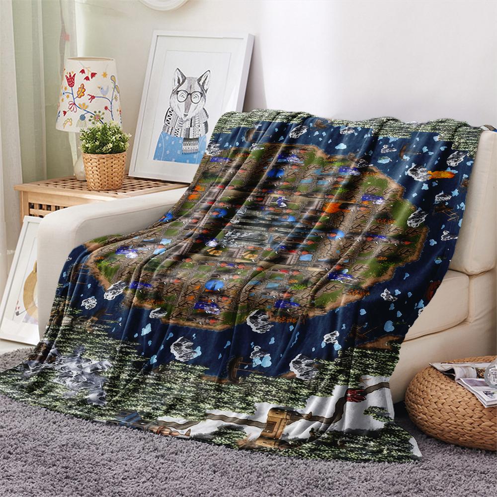1Pc HoMM Game Print Flannel Blanket, High quality Comfortable for All Seasons, Home Decor, Warmth and Comfort, Perfect for Christmas Gifts