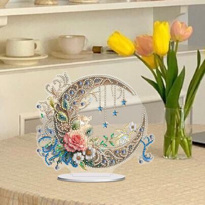 PET Crescent Moon Candle Diamond Painting Tabletop Ornaments Kit 5D DIY Diamond Art Tabletop Decorations Bedroom Decor