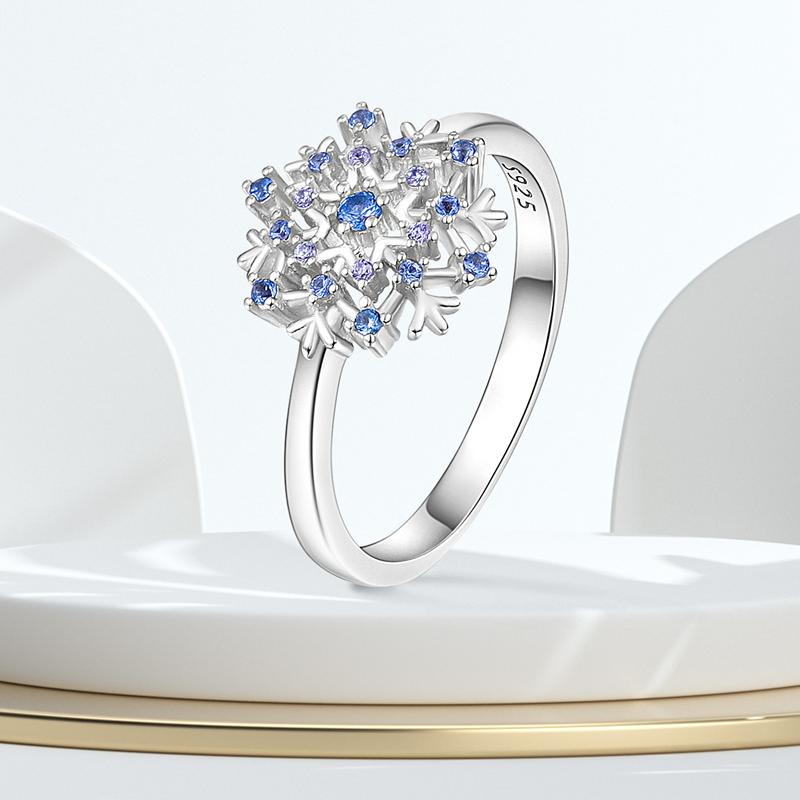 Rings for Women 925 Silver Color Popular Blue Zircon Blossom Flower Snowflake Stars Moon Rings Wedding Party Romantic Jewelry