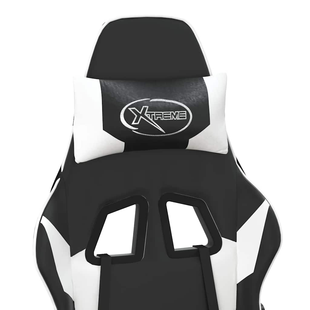 Gaming Chair with Massage Function Black and White Artificial Leather