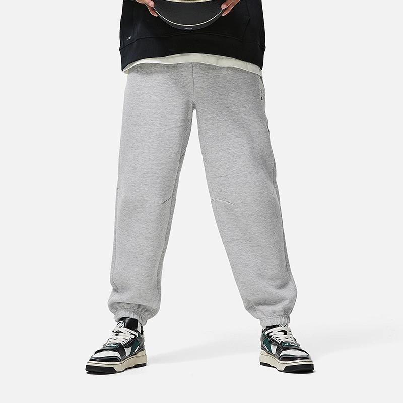 Li Ning Badfive Solid Color Mid Waist Tapered Knit Sports Pants Men Bottoms Flower-Gray AKLT847-2