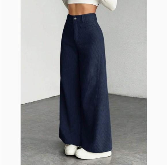 Pantalones de Pierna Ancha de Cintura Alta para Mujer - Pantalones Casuales con Textura de Pana, Comodidad para Todas las Estaciones, Pantalones de Pana