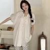 Solid Color Women's Lace Up Shirt Loose Round Neck Single Breasted Famale Short Sleeved Shirts Summer Comfortable Sweet Style Ladies Top