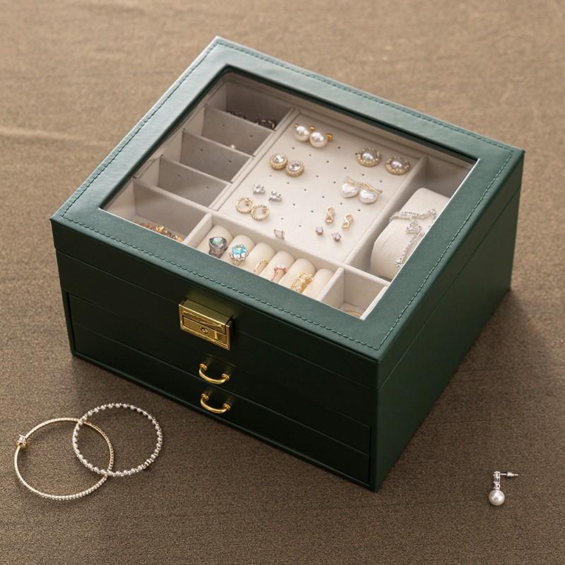 3-Tier Jewelry Organizer Box With Window Display Large Capacity Necklace Earring Storage Wedding Gift