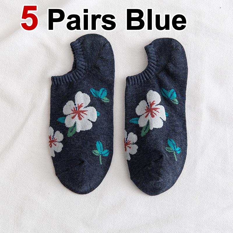 5/10 Pairs Women Flower Pattern Invisible Socks Spring Summer Sweat Absorbing Breathable Soft Comfortable Knitted Casual Socks