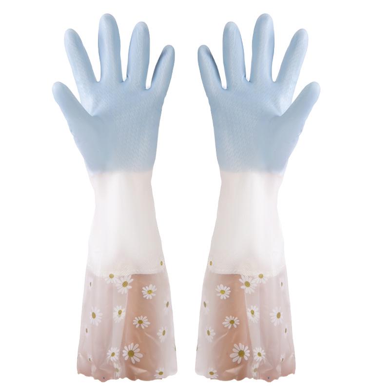 Thickened, Lined PVC Color Block Household Gloves for Dishwashing, Laundry, and Cleaning