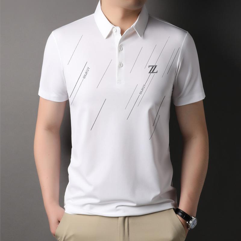Men's Non-ironing Ice Silk Casual Polo Shirt Summer New Father Business Men's Lapel Short Sleeve