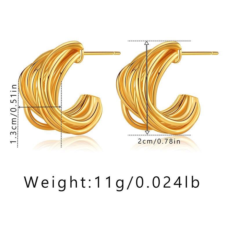 French Style Irregular C Shape 18k Gold Plated Earrings For Women