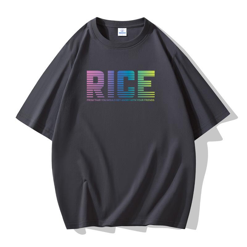 Rice Pattern Men's Short Sleeves Cotton T-shirt Large Size Loose Tee