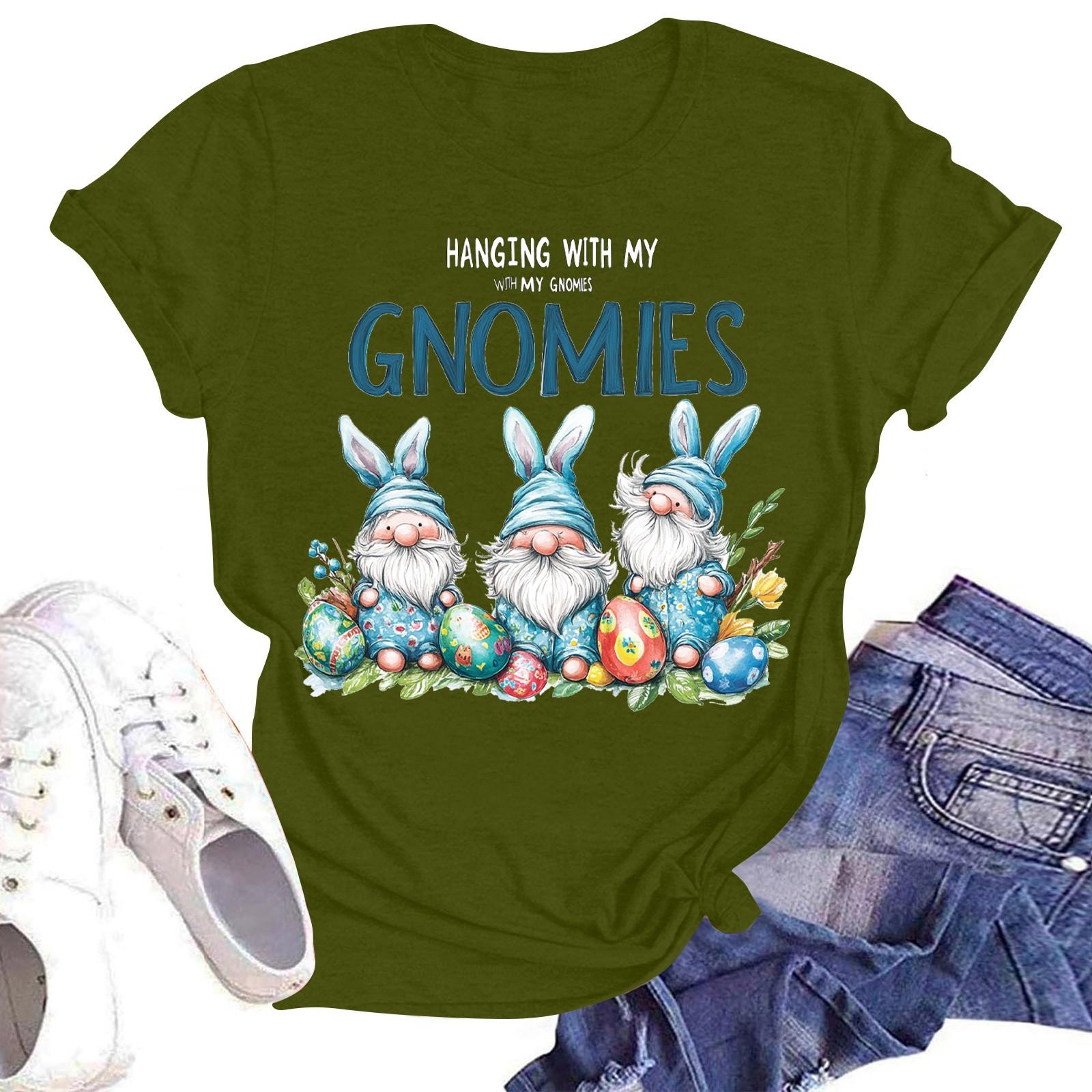 

Женская повседневная модная уличная футболка с коротким рукавом и принтом в виде Пасхи L армия зеленый