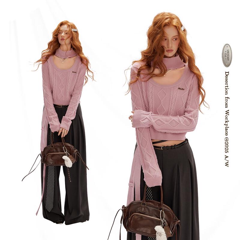 unifree Women's Retro U-Neck Cable Knit Sweater