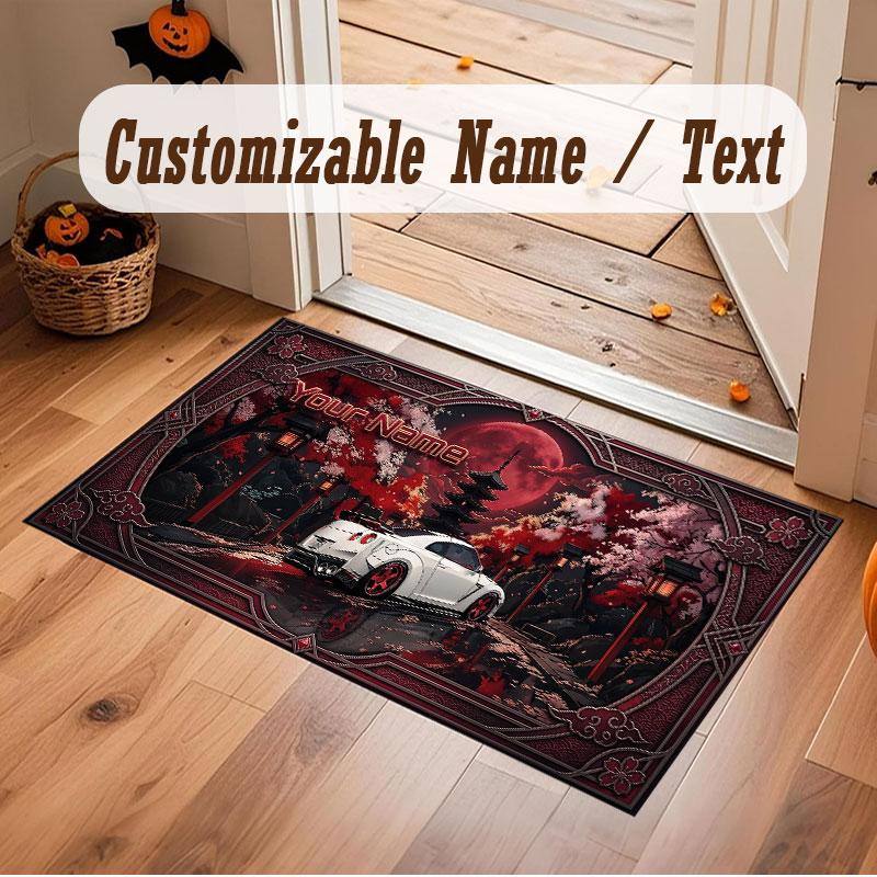 Mushroom Forest Theme Crystal Velvet Floor Rug Personalized Custom Name Text Warm Carpet Home Decoration